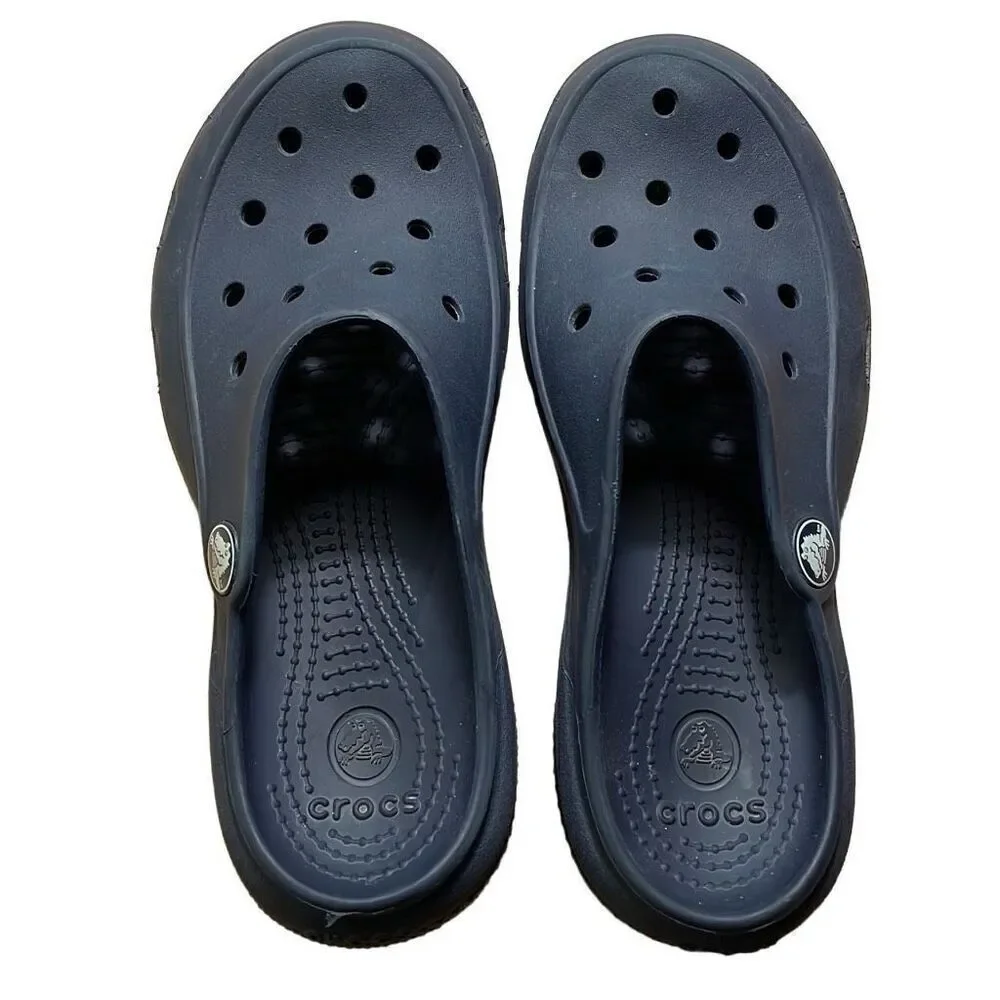 EUC Navy Blue Crocs Feminine Non-Clunky Slip On Clogs - Size W5/J2 - Rare Style!